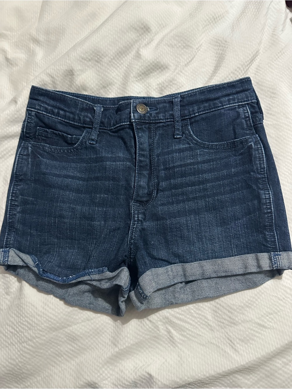 Hollister Dark Blue Rolled-Hem Denim Shorts